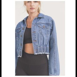 NWT Cropped Denim Jacket With Gathered Hem
